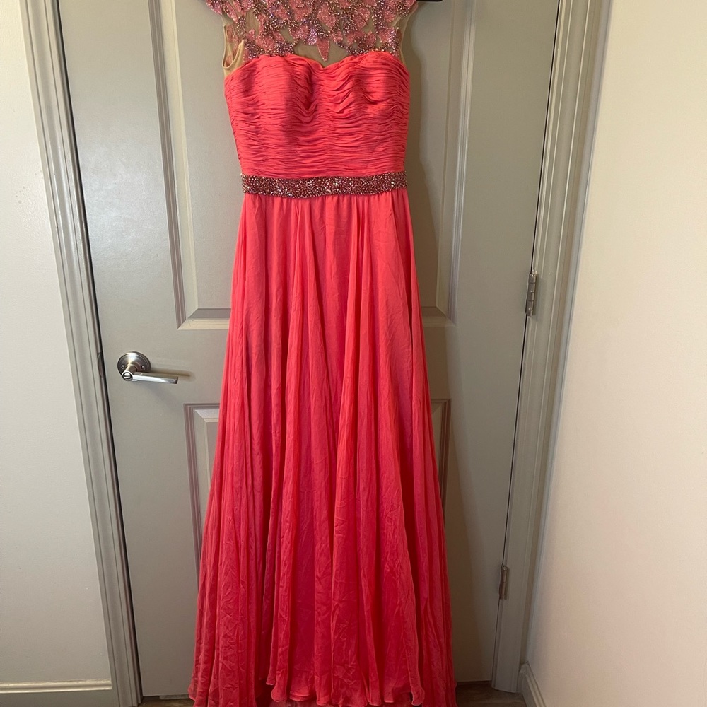 Pink Chiffon with pink and silver stones Sherri Hill